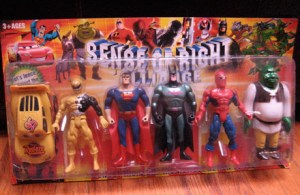 Shrek again? He's not even a superhero. And what the hell is that car doing here? This isn't right.