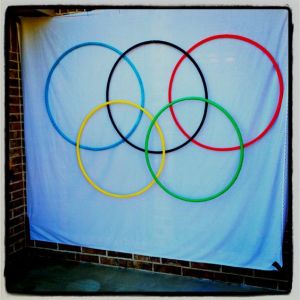 Man, this is a large flag. Not sure if the hula hoops work but it's quite inventive.