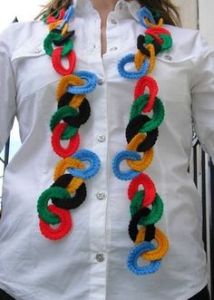 Yes, this is a crocheted Olympic scarf. Not sure if it'll keep you warm. But it's pretty cool.