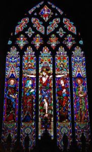 Well, I have to put some religious stuff on here. This window depicts Christ on the cross. And it's an example of a stained glass masterpiece.