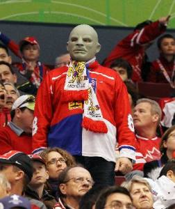 Sorry, my mistake. Just a Russian fan in a reptilian mask that sort of resembles Lord Voldemort. Probably more harmless than he appears. Except when he's drinking.