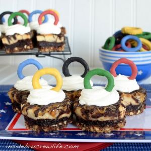 Guess it's a cake of Olympic rings. And each one is over a delicious interior of chocolaty goodness.