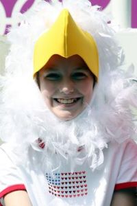 After all, she's wearing an eagle hat to support Team USA. Hope the feathers don't get in the way.