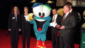 From Buzzfeed: "The 1996 Atlanta Summer Olympics brought us Izzy, short for “What is he?” Despite this clever wordplay, he was much-maligned, partly due to his resemblance to a “Sperm in Sneakers.” Incidentally, he was the first computer-generated Olympic mascot. Overall, he looks disturbing-yet-harmless. Points for the fashion-forward color scheme and the use of the five Olympic rings on his butt and eyeballs, but otherwise, “yikes” at the very least."