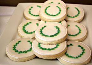 Laurel wreaths are another Olympic symbol. Because they were once prizes given to Greek Olympic winners back in ancient times.