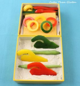 This one even has veggie rings as well as pepper swimmers in rice. Very creative if you ask me.