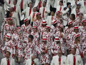 Uh, Hungary, what are those red splotches on your uniforms? Is it spilled red dye or blood? Because the latter might get you subjected under an IOC investigation for vampirism.