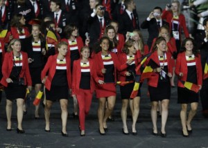 The striped prep school uniforms really don't do these athletes justice. Not sure what to say about the red jackets.