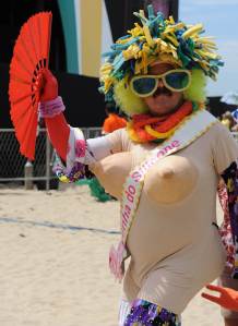 Now this is just crazy. Seriously, why the hell is he wearing a boob suit? That's just so wrong on many levels.