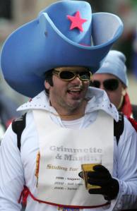 And he's wearing a large cowboy hat to show for it. Still, not sure if I'd want to risk ruining that jumpsuit.