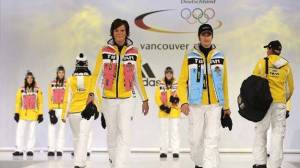 From Complex: "Girls wear pink and boys wear blue. Those are words you mainly hear at a baby shower. This theme isn't the first time Germany took cues from a newborn baby, check out what they wore for the 1988 opening ceremony in Calgary. Lavender and baby blue, now those were bad."