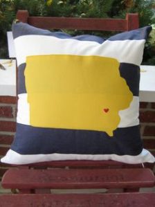It's a pillow of the state of Iowa. And I guess the heart is where the University of Iowa is. Makes sense.