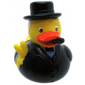 He even has wrinkles, cigar, and V-sign. Sure he may be cantankerous and drunk but you have to love this.