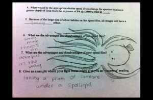 So the kid couldn't answer the question due to the octopus being in the way. Don't think the teacher bought it.