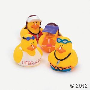 Because these are lifeguard ducks who patrol the pools and ponds. And they'll save any duckie who seems like they're drowning.