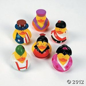 These ducks represent the US, Japan, Germany, Spain, Africa, and Scotland. And yes, each one is yellow and adorable.