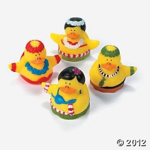 And it seems that Hawaiian ducks don hula skirts, coconut bras, and leis, too. Not really.