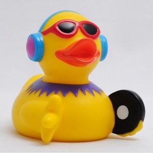 This one has headphones, sunglasses, a collar, and a record in wing. Cutest DJ I've seen so far.