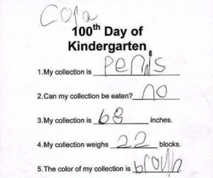 I think the right word is "pencils" not "penis." Cora probably doesn't know what the latter term means by this point in her life. Because she's only in kindergarten.