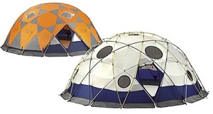 Yes, these are dome tents. And yes, I have no idea how they're set up. But they do look quite cool.