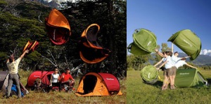 This is a pop up tent and the pictures show you how to set one up. Seems easy until you have to peg it down.