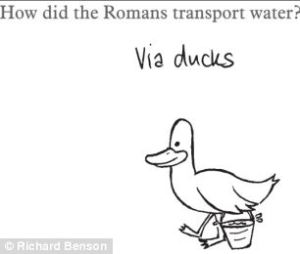 The correct term is "aqueduct" not an "aqua duck." But I can see what the student might've gotten the idea.