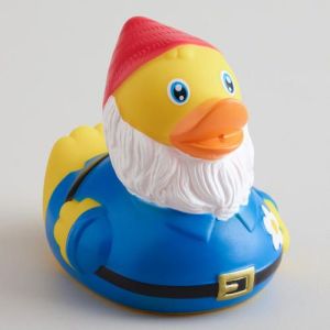 Looks like a gnome except that it's a little rubber duck. Even has the trademark hat and beard. So adorable.