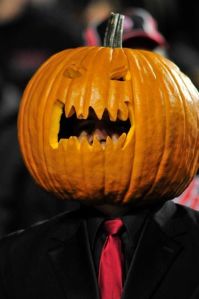 Probably something this guy does for Halloween. Wouldn't want to sit behind him in the stands though.