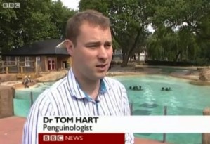Yes, penguinologist is a real job to describe someone who studies penguins. I googled the term myself. So the term isn't a mistake by the BBC.
