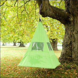 Unlike the other tree tent I showed you, you don't set it down with ropes. Also called the Trepee.