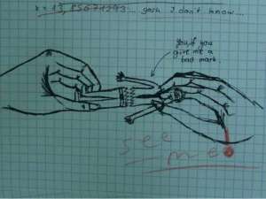 I know a teacher would be freaked out by that image. Seems like someone is going to notify their parents.