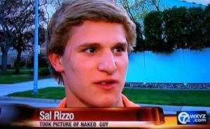 Guess this guy saw the streaker while he was minding his own business. Yet, I wonder why the naked guy thing is on the news to begin with.