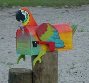 Though this is a colorful parrot mailbox. Wouldn't want to see it get smashed.