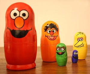 However, I think Big Bird should be the biggest doll, not Elmo. Also, Bert and Ernie should be shown together. But whoever made this wanted to use different colors. Cookie Monster should be bigger as well.