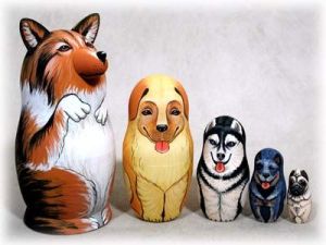 A lot of dog nesting doll sets seem to show single breeds. This one doesn't which is why I put it on this post.