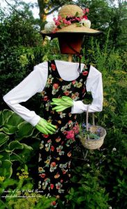 Sure her head is a flower pot and she wears a flower hat. But you have to admire how her bright green gloves would stand out. Also, that's not an outfit you wear for gardening.