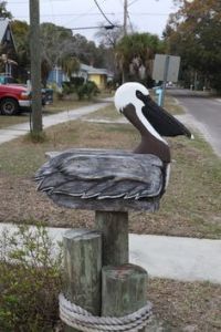 By the way The Pelican Brief is a legal thriller by John Grisham that was made into a movie. And sorry, bird fans, but it has nothing to do with pelicans. But this mailbox does.