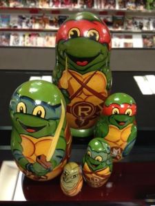 Has the 4 Ninja Turtles and their mentor. Yes, Ninja Turtle fans, this set exists.