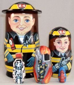 The large one even has its own hat. One even depicts a fireman trying to rescue someone from a building.