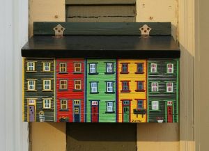 Actually it's just a wooden mailbox with homes painted. But you have to admire the vibrant colors.