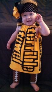 Yes, Myron Cope's old Terrible Towel can be used to make this adorable dress for a toddler. So cute.