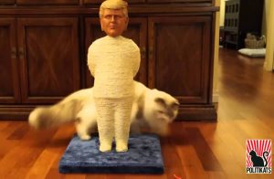 Because you probably had fantasies of setting your cat on him but know it's illegal to do so. So this is the next best thing.