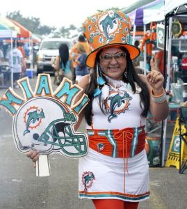 Doesn't matter if she's tacky in her large orange hat. As long as she's wearing Dolphins, it's all good.