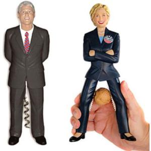 These days, referring Hillary as a "nutcracker" might be seen as a compliment. This especially when you have her running against Donald Trump. As for Bill, you know why he's got a corkscrew.