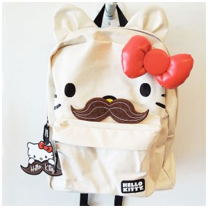 Now a Hello Kitty backpack is one thing. But one with a mustache? That's pretty messed up.