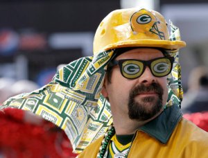 And there seems to be no shortage of Green Bay Packers fans in outlandish costumes. This one included but his outfit is mild compared to some.