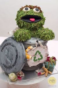 Strangely it has a recycling symbol on it. But it has a lot of crap that Oscar will think as a fitting tribute to him.