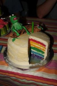 Of course, the rainbow in this cake is in the inside. Because that's the side that really counts.