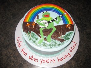 Like how it says, "Life is fun when you're having flies!" Well, to a frog. To a human not so much.