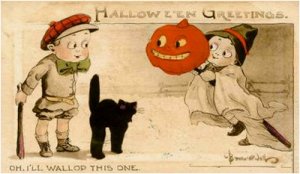 On second thought, that's just cruelty to animals. Best to wallop the kids in this card. Or the creepy pumpkin on the broomstick.